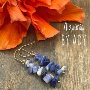 Sodalite 14k long dangle statement gem earrings